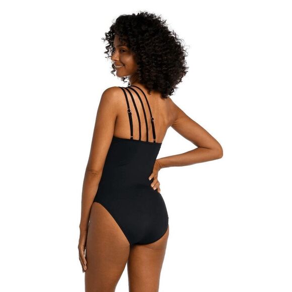 La Blanca Size 16 Island Goddess Strappy One Shoulder One Piece Swimsuit - Black - Picture 5 of 5